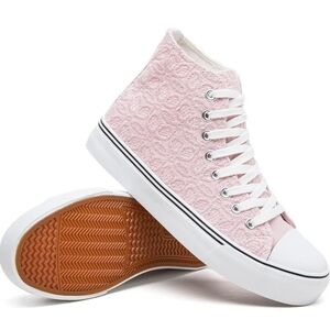 Rominz Women's High Top Canvas Sneakers Fashion Floral Embroidery White & Black